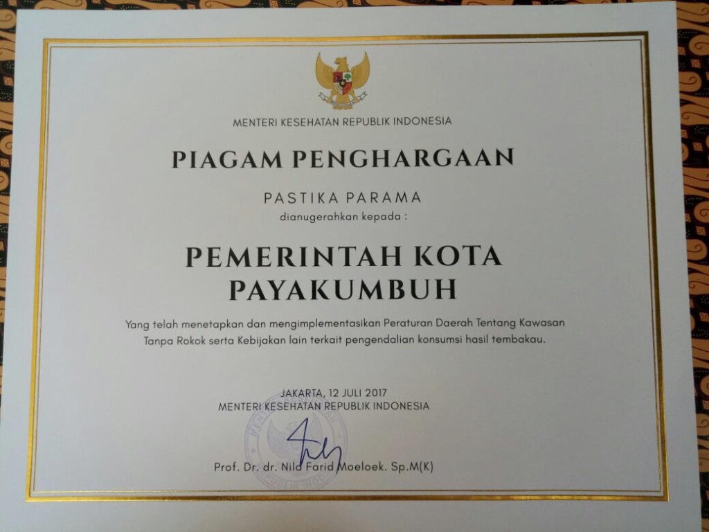 Sertiifikat penghargaan Pastika Parama